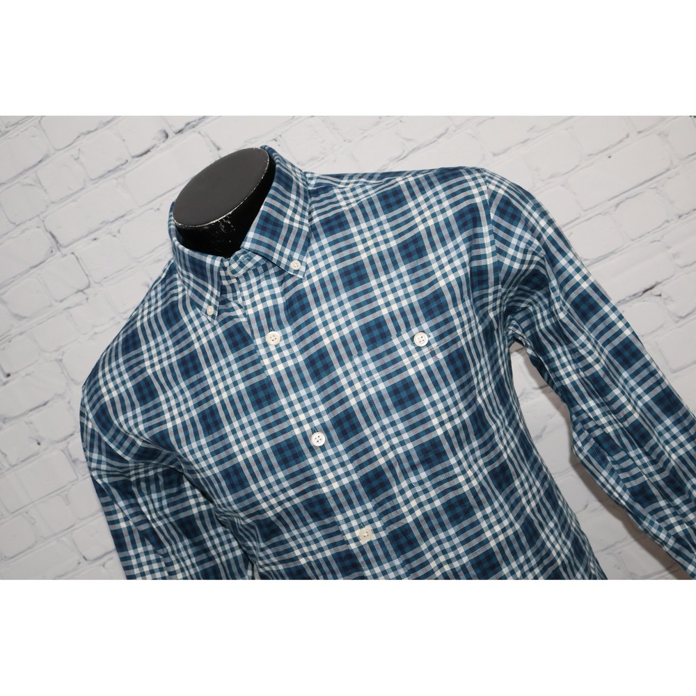 Orvis Button Down Dress Shirt Mens Large Blue Plaid Classic Fit Stretch Cotton